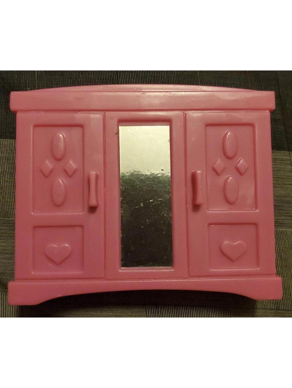Mini Pink Dollhouse Dresser w/ Mirror -Plastic Doll Furniture 3" x 4"